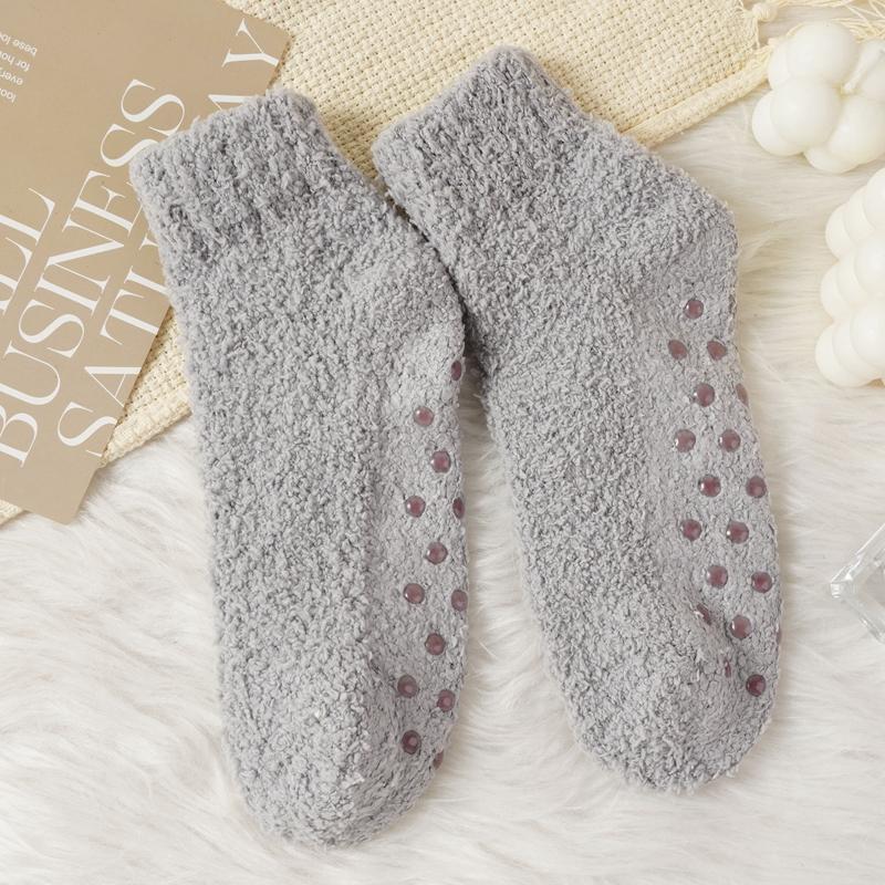 10 Pairs Women's Slouch Socks Women Thickened Coral Fleece Warm Indoor Floor Silicone Non-slip Invisible Cotton Boat Socks