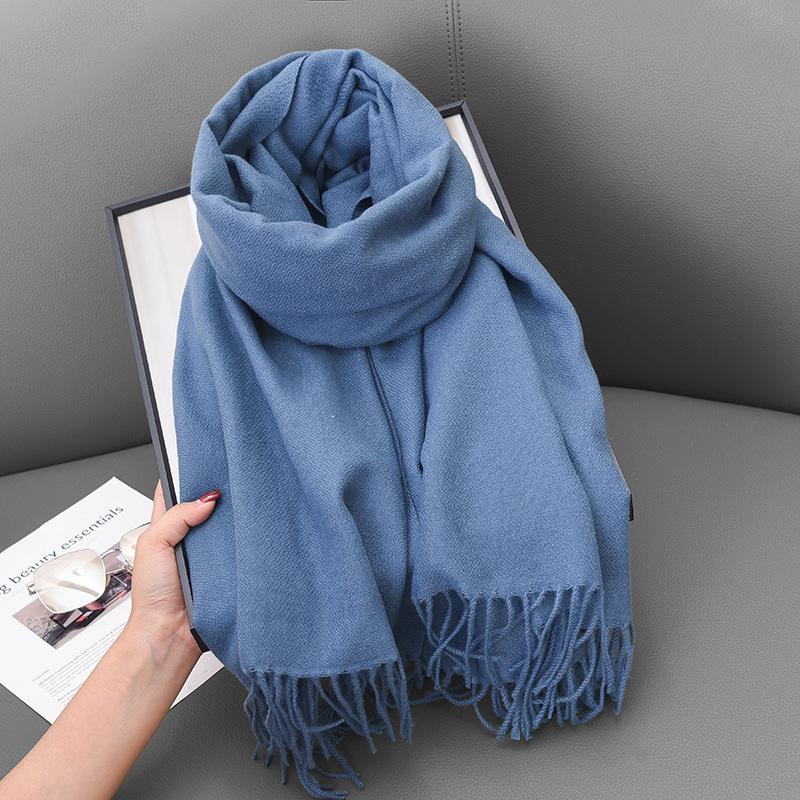 Scarf Winter Women'S Cashmere Literary And Artistic Thickening Warm Dual-Purpose Solid Color Fashion Atmosphere Scarf