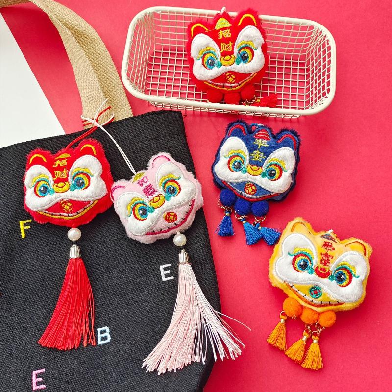 Chinese Style Lion Dance Tassels Pendant Cartoon New Year Zodiac Awakened Lion Decorative Lion Dance Keychain