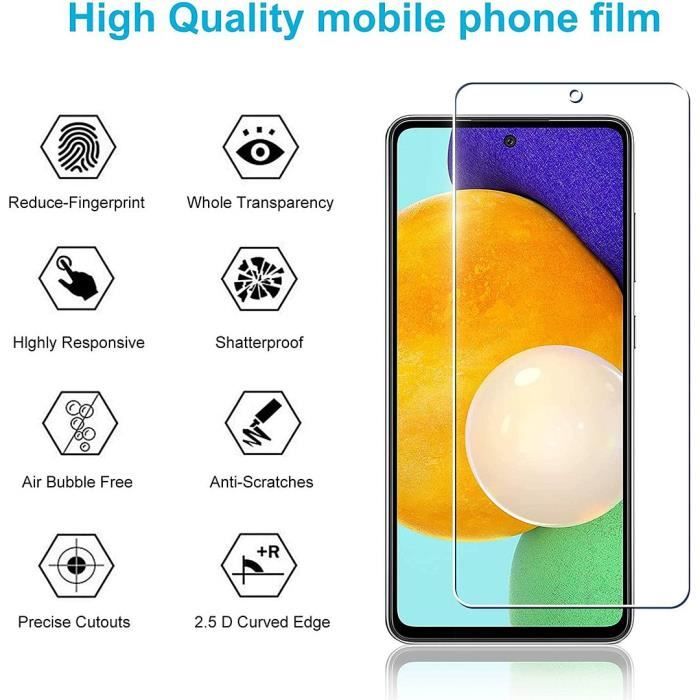 Coque pour Samsung Galaxy A52 4G-5G A52s Silicone + 2 Vitres Verre Trempé et 2 Protections Caméra Arrière