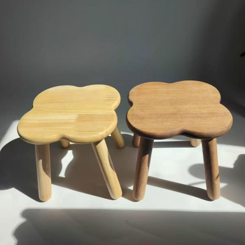 Pinyunxuan Wooden Clover-Shaped Children's Chair, Mini Stool, Round Chair, Low, Small Chair, 24x24cm, Footrest, Plant Stand, 80kg Weight Capacity, Nat