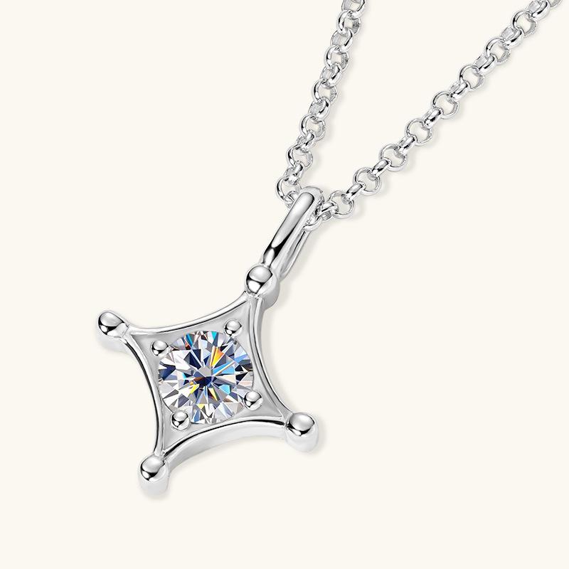 Gica Gema Temperament Simple Moissanite High Sense Necklace Sterling Silver S925 Pendant Four-pointed Star Design Clavicle Chain