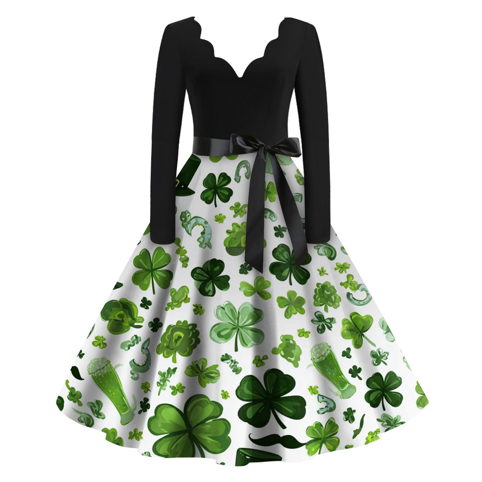 

Women s Casual Fashion Printed V-Neck Retro Long-Sleeve Dress XL