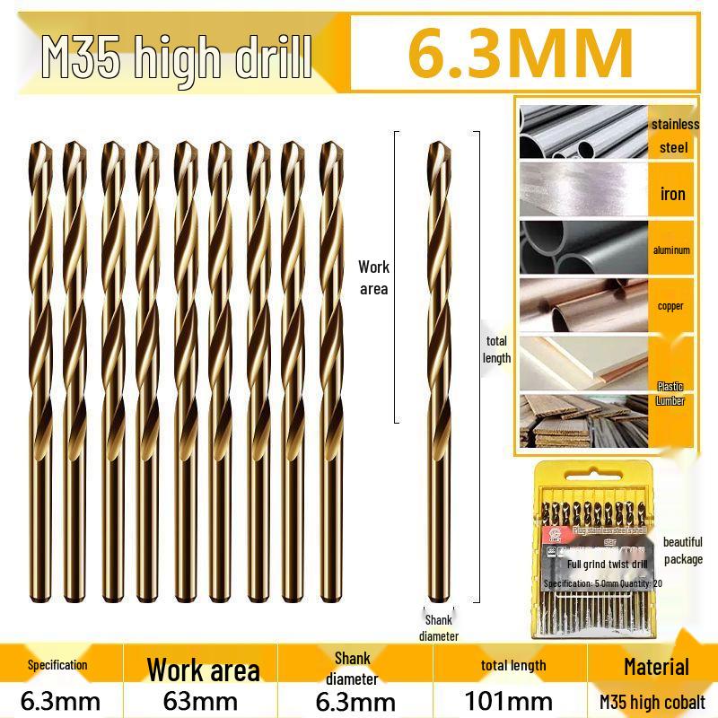 Burghiu elicoidal M35 Cobalt pentru tablă metalică din oțel inoxidabil de înaltă duritate.