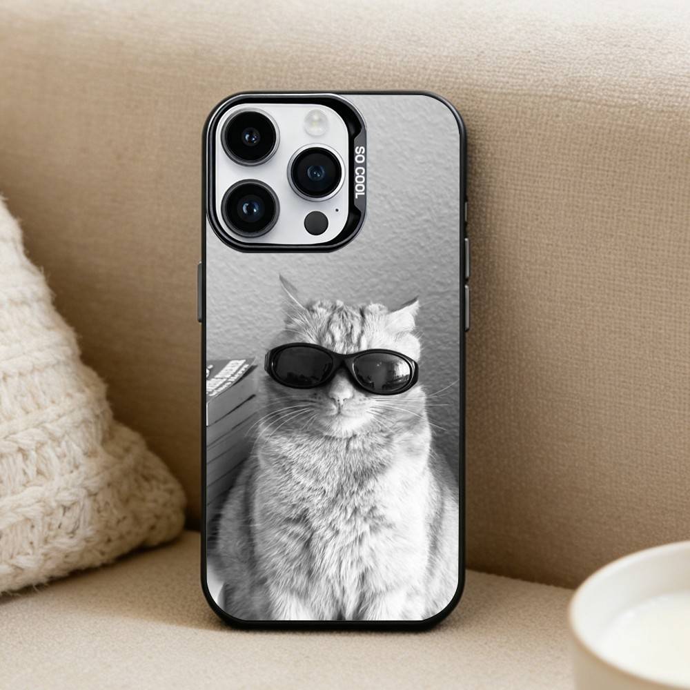 Cool cat cute  Phone Case For iPhone17, 16,15,14,13,12 Pro Max Black Candy Matte Shockproof Cover