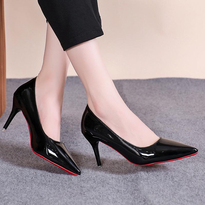

2025 spring new fashion single shoes women s thin heel pointed work shoes shallow mouth pedal high heel simple women s shoes 34