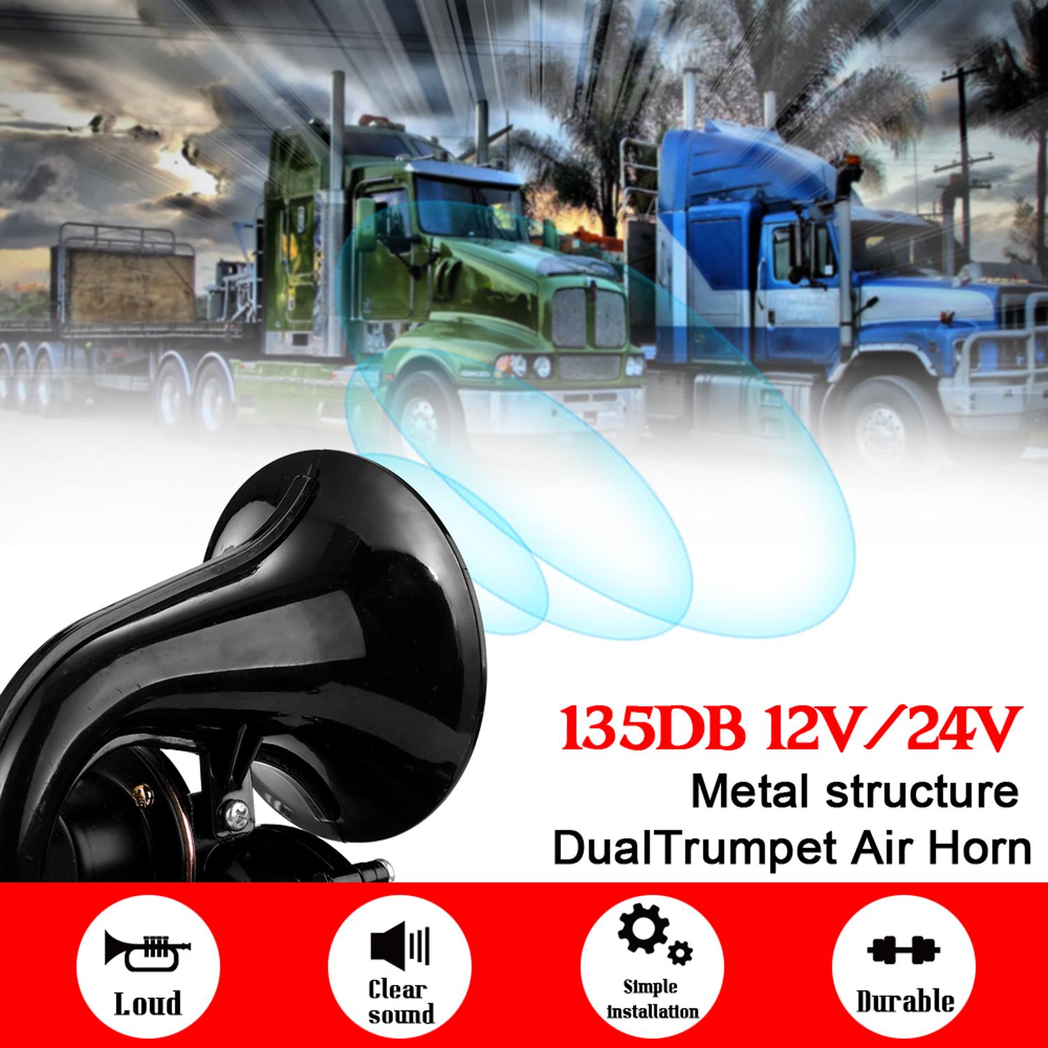 

Truck 135db Loud Air Horn 12/24V SuperLoud Trumpet Air Horn with Electric Valve Flat for Auto Vehicl