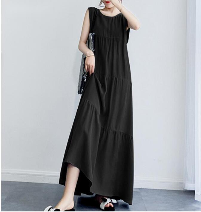 2024 Summer Literary Women's Cotton Linen Casual Round Neck Swing Dress