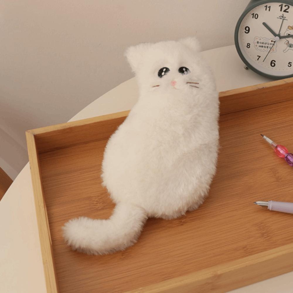 Kawaii Stationery Storage Bag Large Capacity Plush Cat Stationer Bag  Student Stationery белый