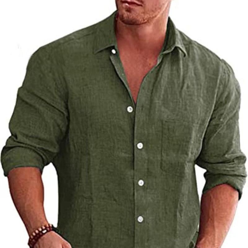 Men's Loose Large Size Solid Color Shirt Linen Lapel Long Sleeve Casual Shirt Men's