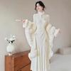 Elegant Chinese Style Fishtail Dress - Women’s Autumn Winter Waist-Cinching Gown