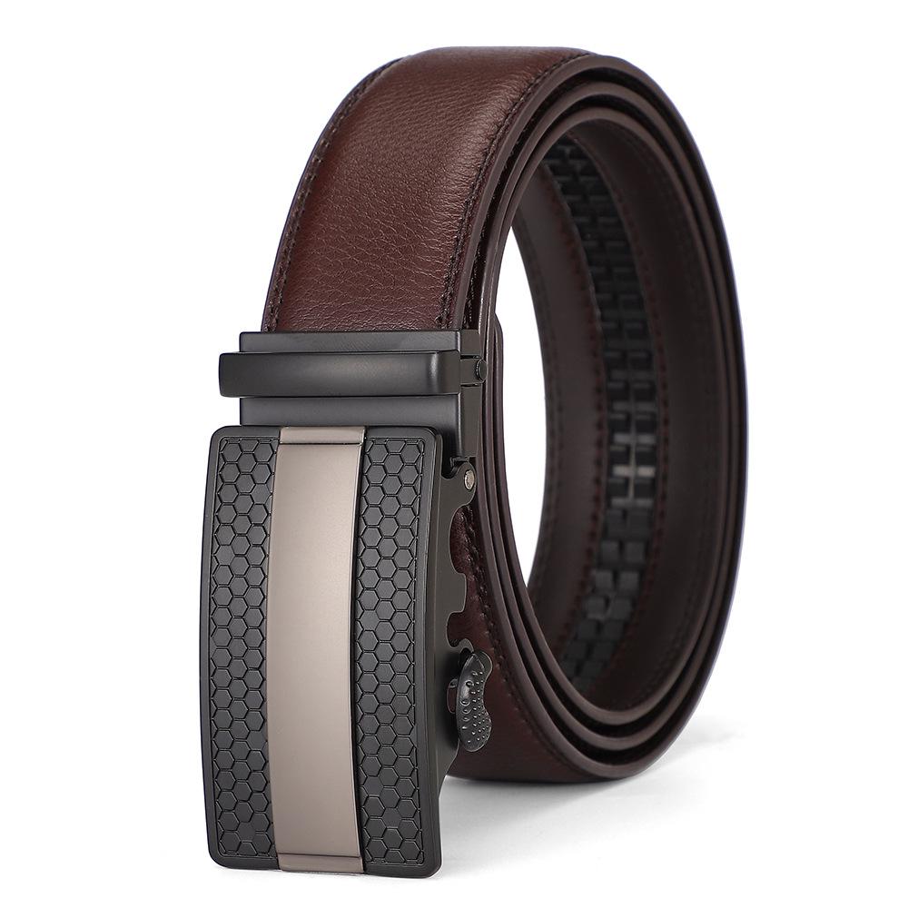 Men's Genuine Leather Automatic Buckle Belt - Cowhide Casual Waist Belt for Pants