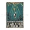 Swimming Into The Ocean I Go To Find My Soul Mysteries of the Abyss Metal Living Room Cinema Kitchen Print Tin Sign Poster