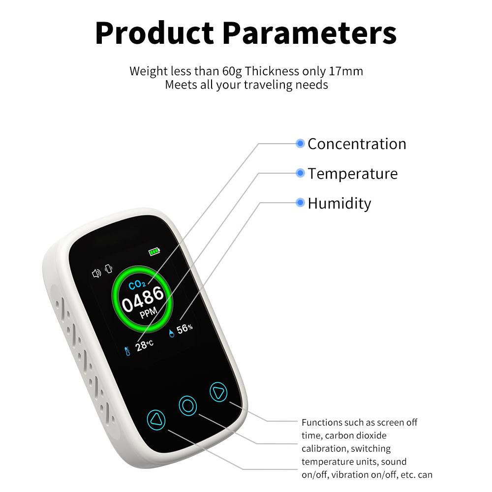 Mini CO2 Detector 3-in-1 Carbon Dioxide Meter Air Quality Tester 400-5000ppm CO2 Concentration Detector Real-time Control