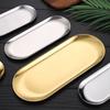 Korean-Style Stainless Steel Gold Oval Tray - Napkin, Trinket, and Towel Holder for Hotel & Restaurant.