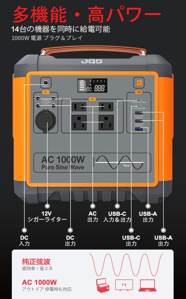 JQB Portable Power Station P1000 High Home Outdoor Backup Power Pure Sine Wave AC Output LED 12V Vehicle Emergency 6 14 MPPT Solar Charging