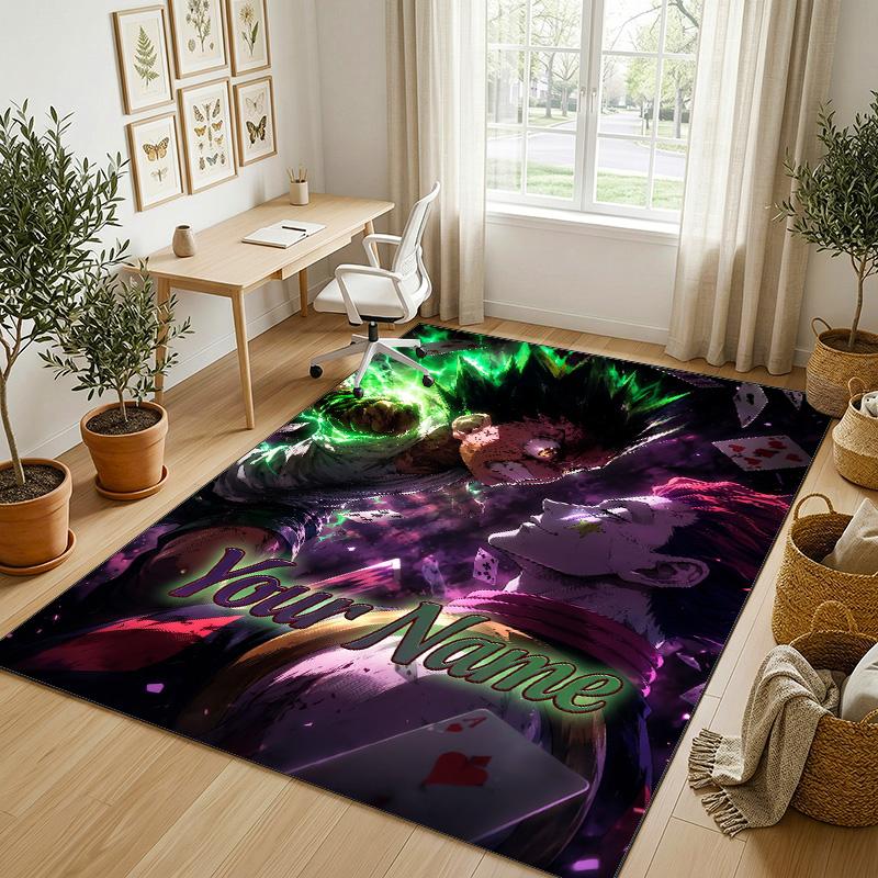 Personalized Crystal Velvet Carpet,Hunter × Hunter Custom Printed Name, Plush Area Rug For Home Indoor Decor