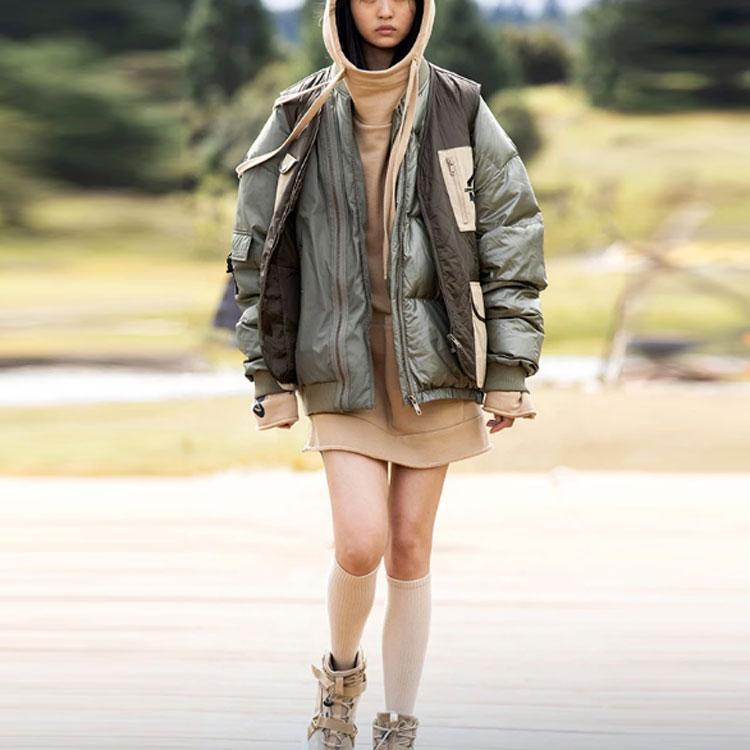 Li Ning CF Spliced Loose Short Warm Down Jacket Unisex Jacket Green AYMR385-2