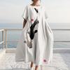 Plus Size Chinese Wash Painting Style Dress for Women Summer Short Sleeve Crew Neck Loose Long Dress Casual Vacation Sundress