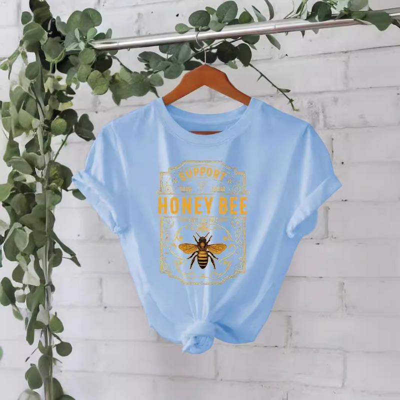 Sommer Kurzarm Reines Baumwoll-T-Shirt mit Rundhals Musterbedruckte T-Shirts Damen