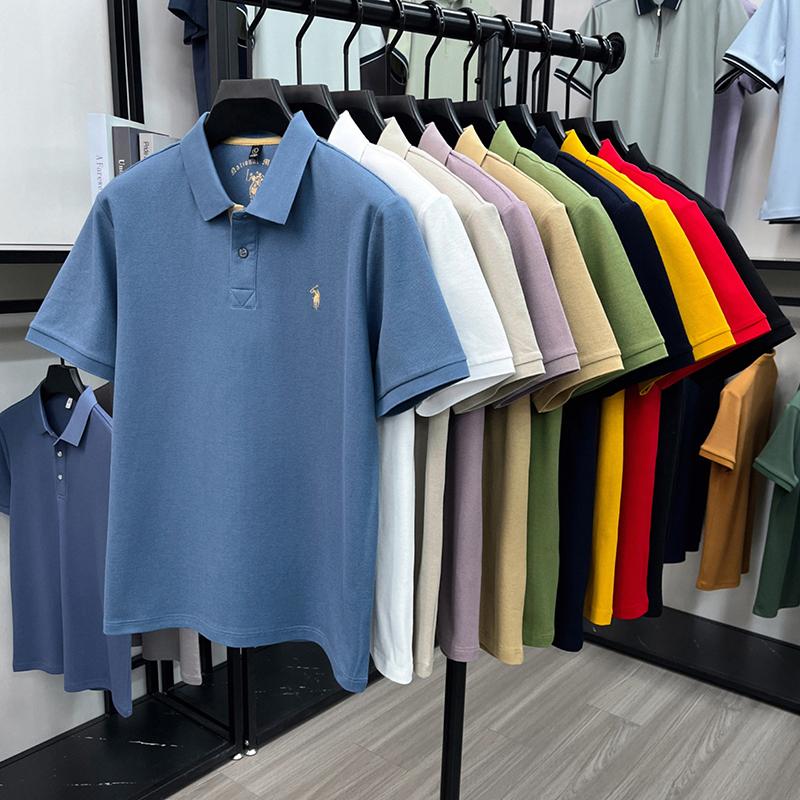 STORN Sommar Broderad Krage T-shirt för Herrar, Casual, Business, Kortärmad Pikétröja, Kortärmad Topp
