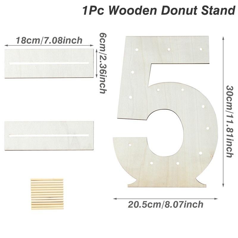 

Number 0-9 Wooden Donut Display Stand Holder Board Table Desserts Stand For Birthday Party Wedding Baby Shower 5