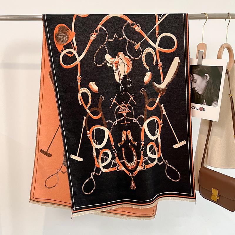 Nouă eșarfă de cașmir imitație de modă retro pentru femei pe timp de iarnă, gât îngroșat și cald, exterior șal cu dublu scop