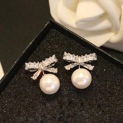 Delicate Pearl Bow Stud Earrings for Women Girls 2025 New Small Sterling Silver Earrings Bijoux Cute Gifts