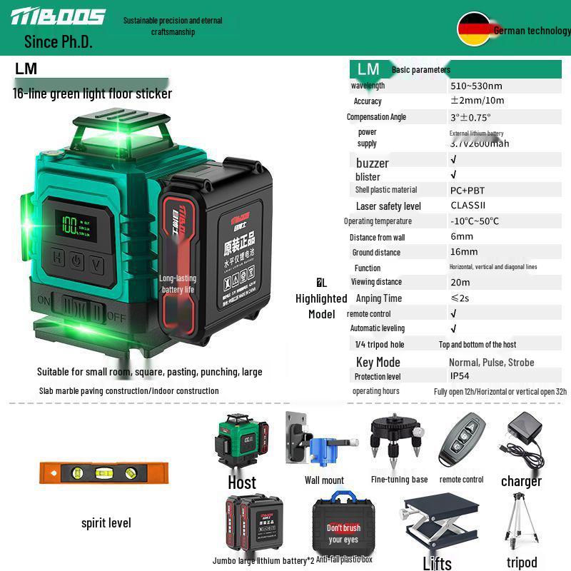 12-Line Green Infrared Laser Level: Wall-Mounted, Floor, Outdoor Automatic Leveling Tool