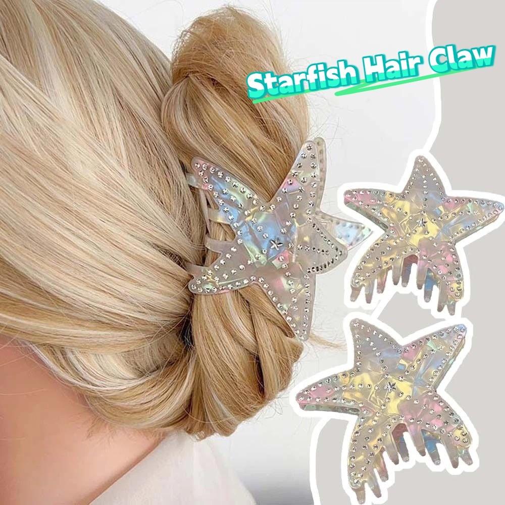 Rhinestone-inlay Starfish Hair Claw Five Pointed Star Acetic Acid Hair Claw  Ponytail Holder