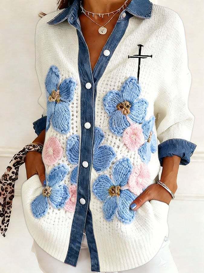 2026 European-American Patchwork Floral 3D Print Women's Spring Cardigan