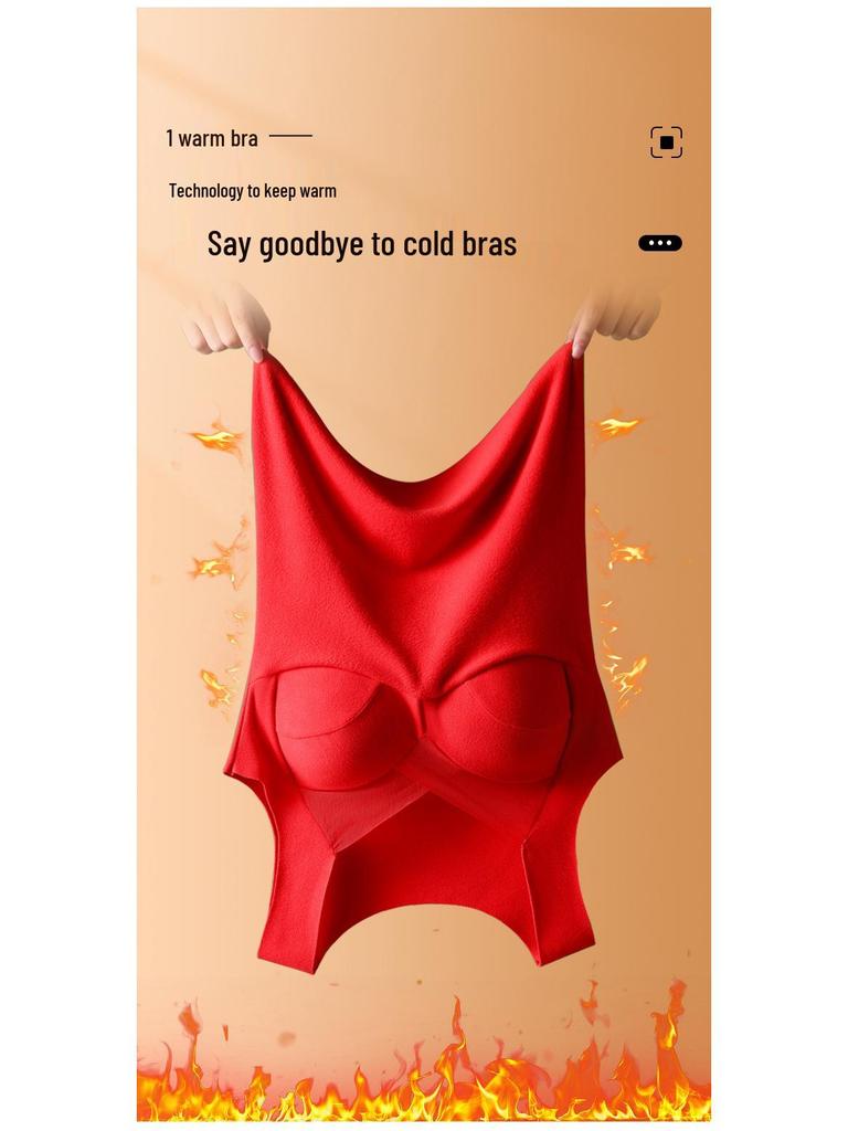 Top Colete Quente Feminino de Veludo Alemão de Uma Peça com Sutiã Embutido para Outono e Inverno