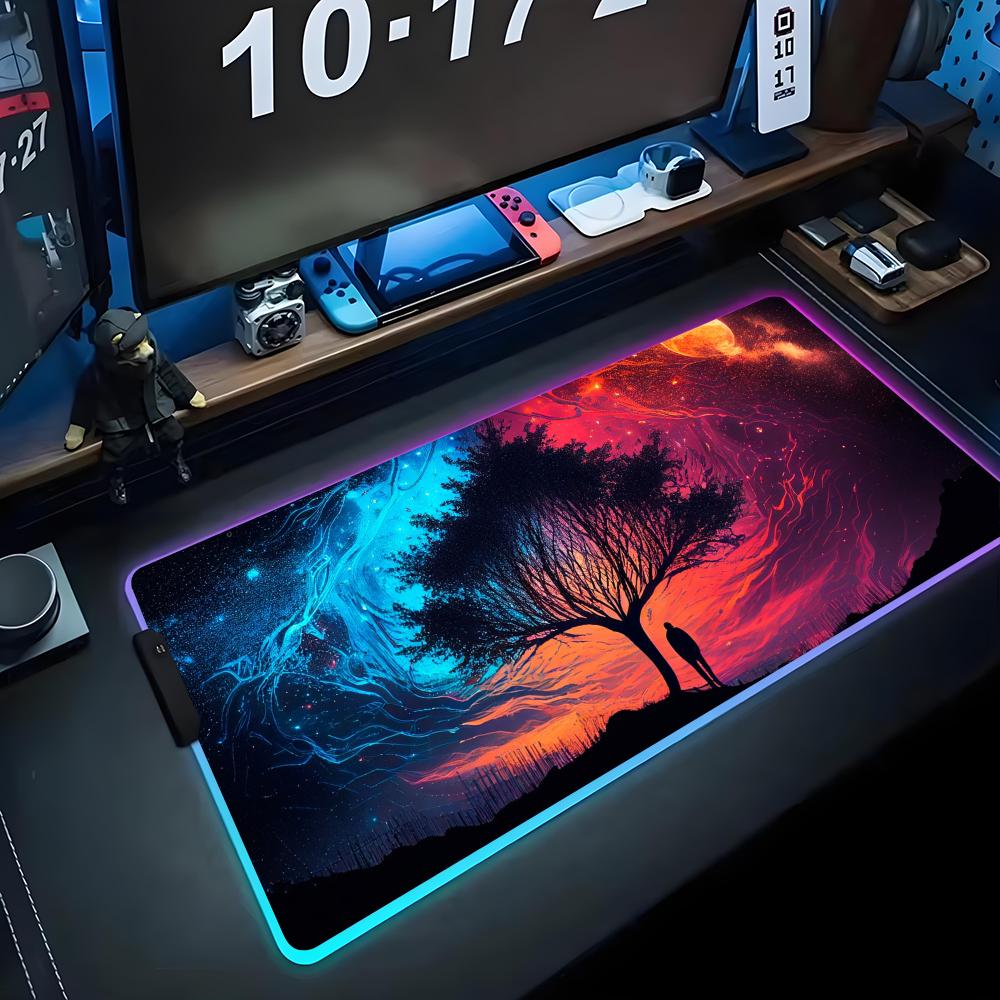 Lebensbaum Mauspads RGB Gaming-Mauspad Großes LED-Pad PC-Schreibtischmatte Leuchtendes Mauspads Große Tastaturmatten Tischteppich mit Hintergrundbeleuchtung