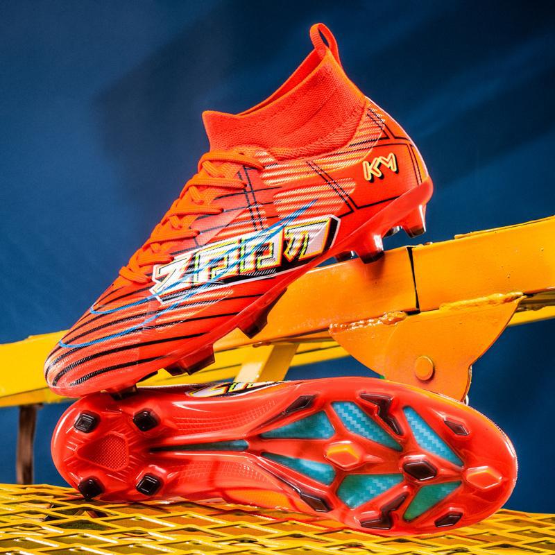 

2025 футбольные бутсы длинные шипы FG сломанные шипы HG высокие носки-голенище рот перчатка для ног сетчатая ткань плоская подошва тренировочные кроссовки спортивная обувь 45 оранжевый