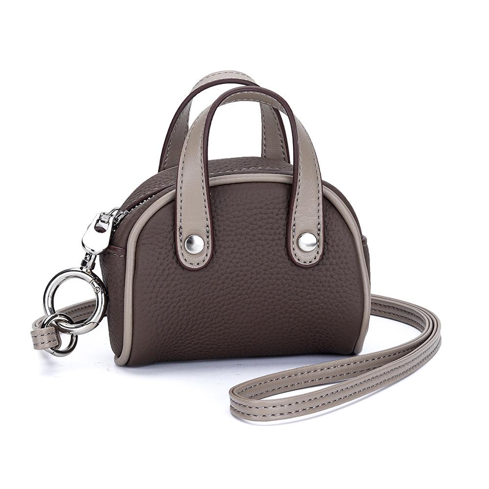 Genuine Leather Mini Lanyard Coin Purse - Ladies Bowling Style Lipstick Storage Bag