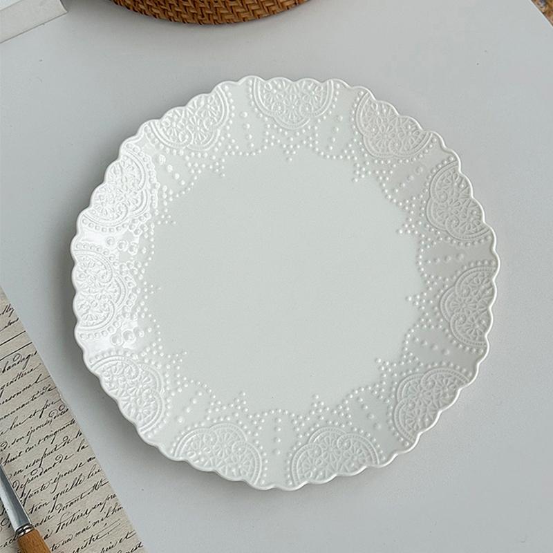 

French Style Relief Ceramic Plates Household 8 Inch Underglazed Colour Dessert Dish Floral Pattern High End Exquisite Tableware 8 inches