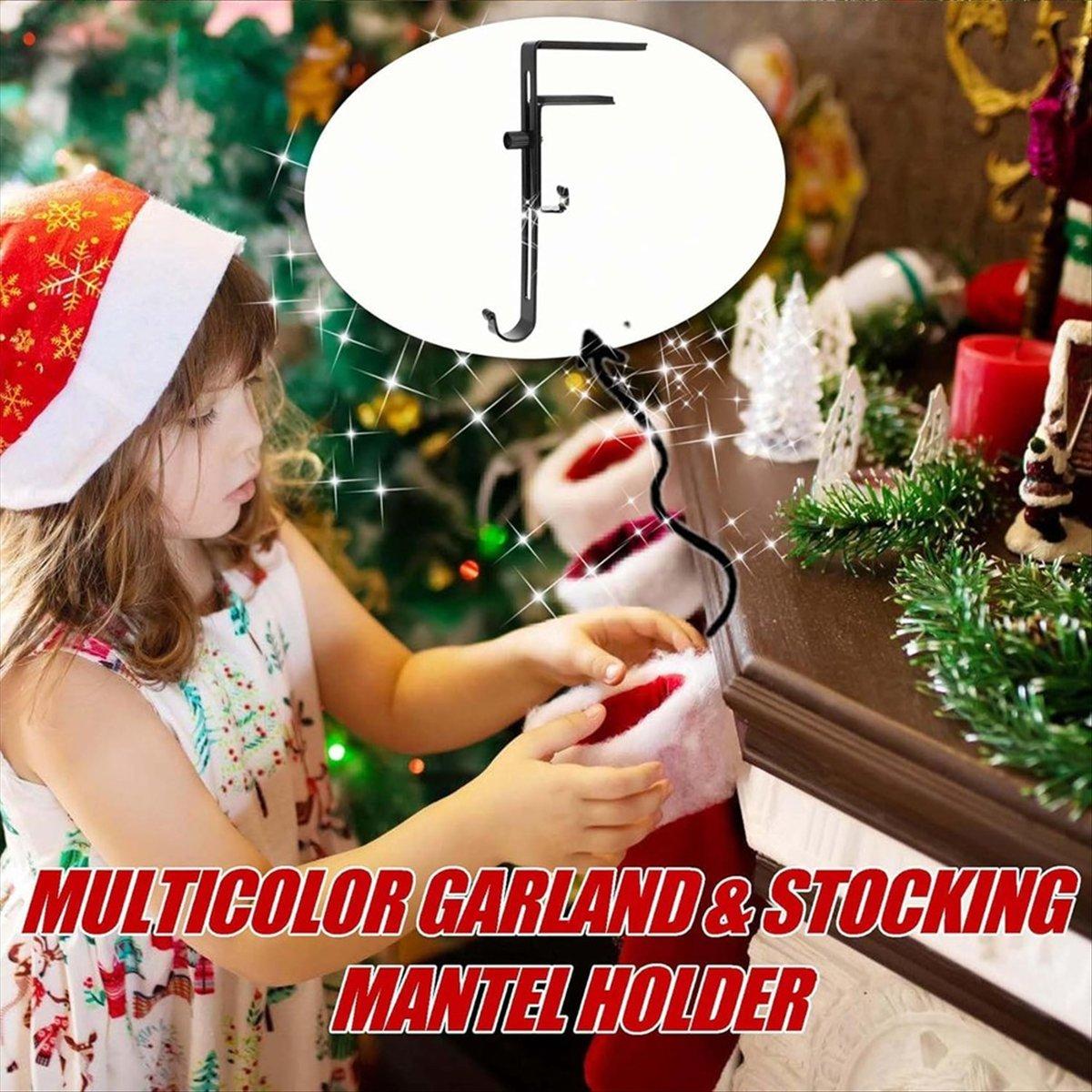 

BHBL Garland Hanger and Stocking Mantel Holders, 4 PCS Christmas Stocking Holders for -Adjustable Christmas Metal Hooks чорний