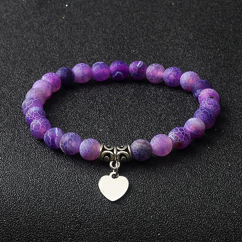 Original Amethyst Heart Charm Bracelets Women 316L Stainless Steel Pendant Bracelets Nature Stone Beaded Couple Jewelry Pulsera