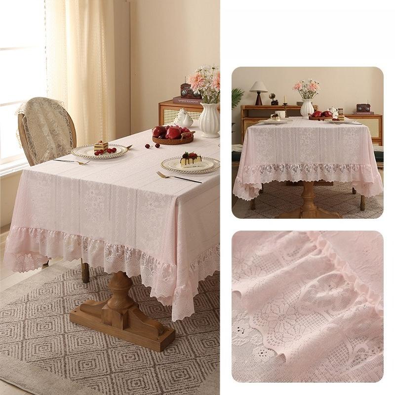 High Density Thickened Lace Tablecloth Exquisite Three-dimensional Embroidery Lotus Leaf Lace Tablecloths French Retro Rectangular Dining Table Mat