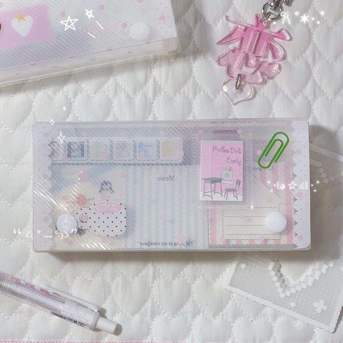 Girly Heart Transparent Polka Dot Pencil Case & Stationery Box