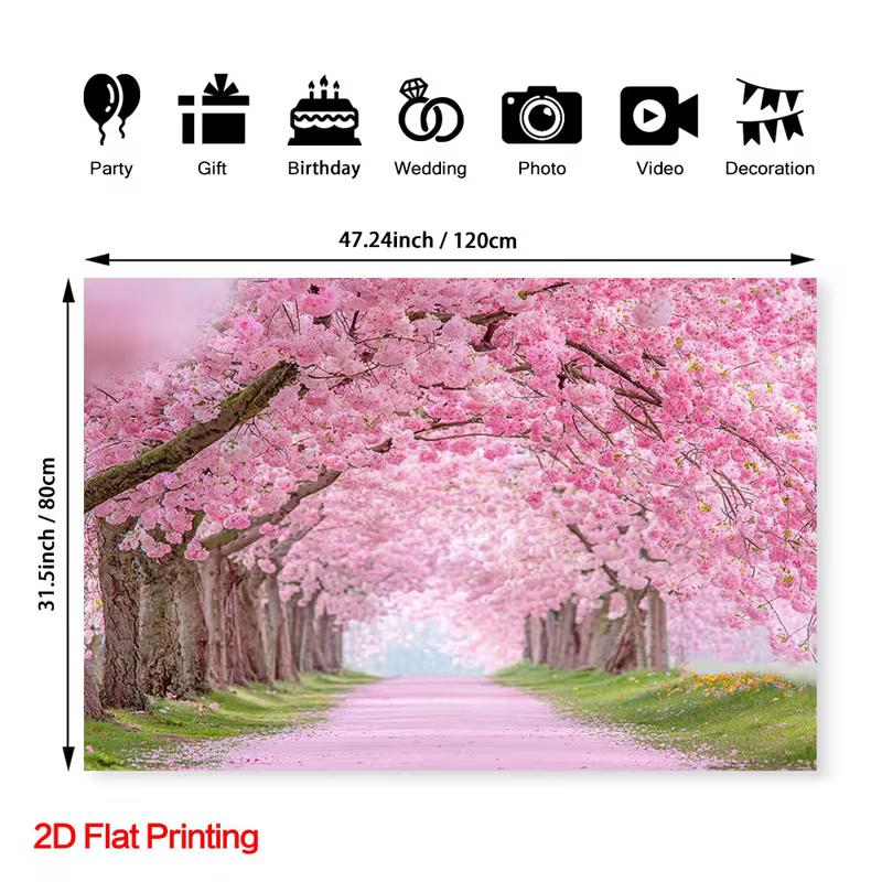 2D Flat Print Cherry Blossom Tapestry, Sakura Tree Tunnel Wall Backdrop for Photoshoot