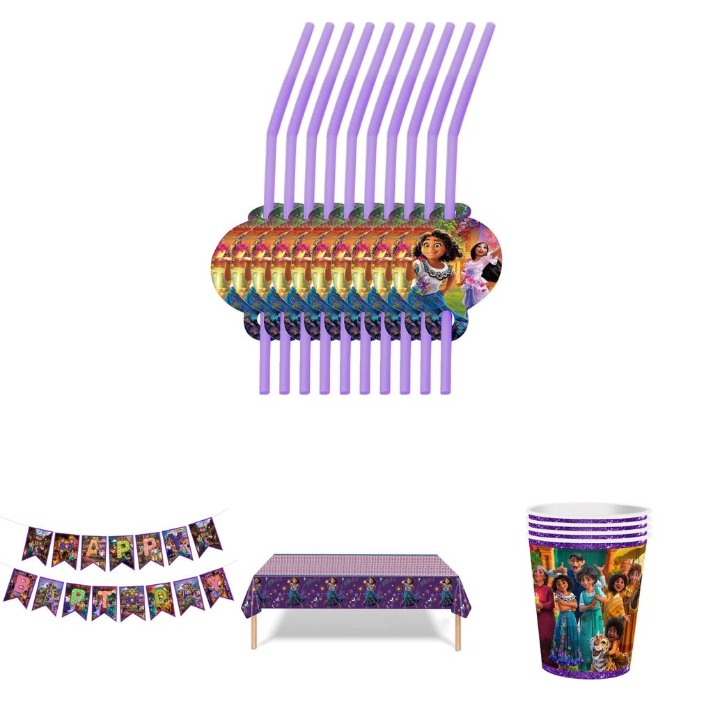 Lebendiges Encanto-Geburtstagsdeko-Set mit Hintergrundbanner und Cupcake-Toppern