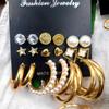 French Retro Pearl Circle Stud Earring Set - 6 Pieces for Women