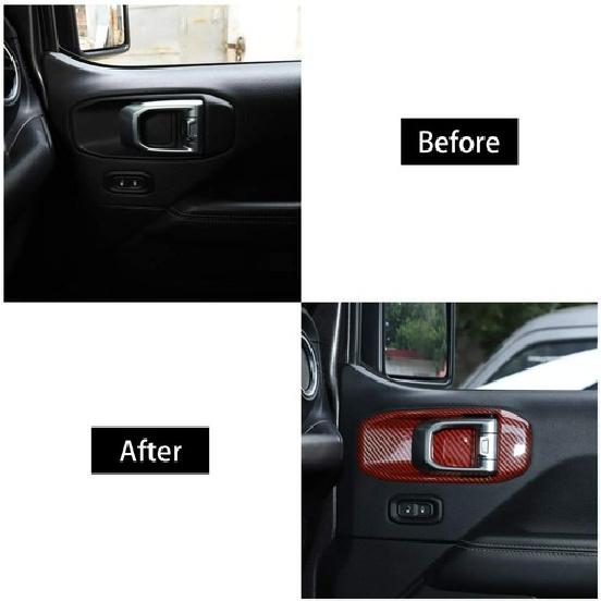 Door Handle Bowl Cover Trim Bezel for 2018+ Jeep Wrangler JL JT Red Carbon Fiber