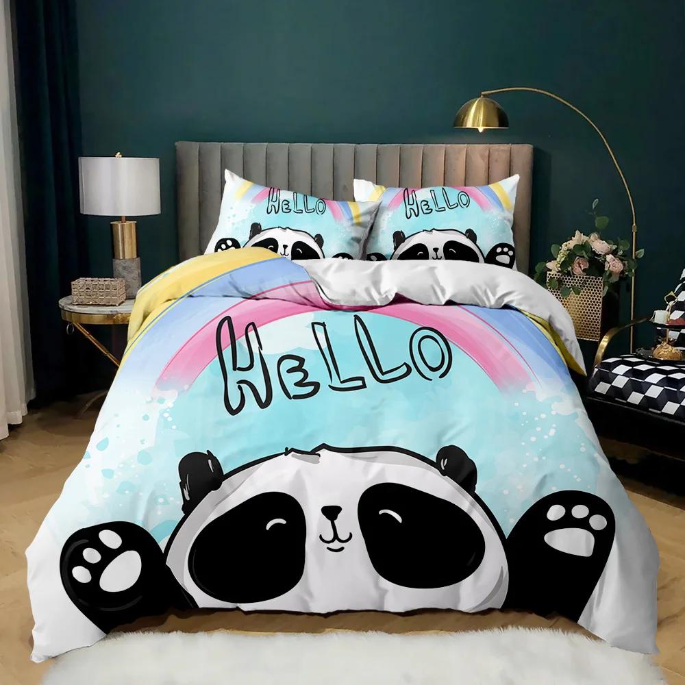 Panda Duvet Cover Cute Animal Bedding Set For Kids Boys Girl Cartoon Giant Panda Polyester Comforter Cover Bear Printed Wildlife