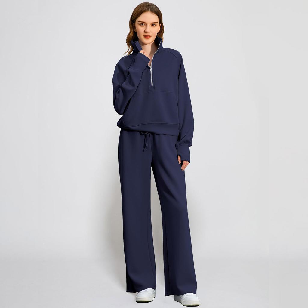 Fashionable Women's Two-piece Zipper Sweatshirt Wide-leg Sweatpants Casual Suit
