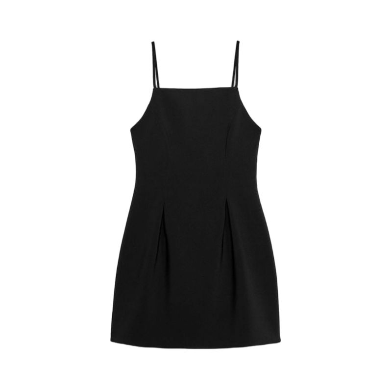 Spring New Women's Clothing Pure Desire Wind Straight Collar Simple Graceful Pleated Short Sleeveless Dress 2361777