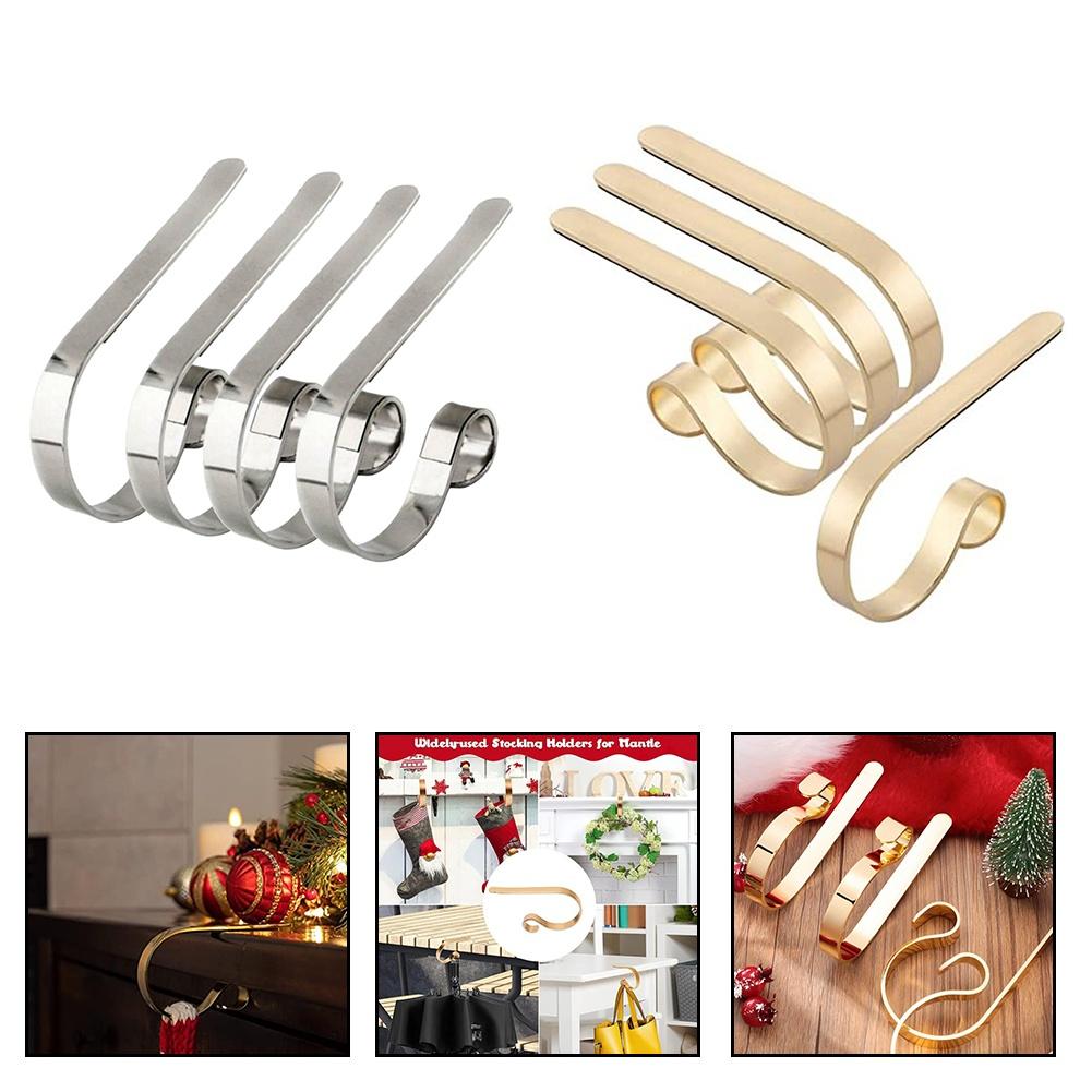 4 Pieces Metal Stocking Hooks For Fireplace Mantels Non Slip Pads Secure Hanging Support For Stockings And Holiday Decor