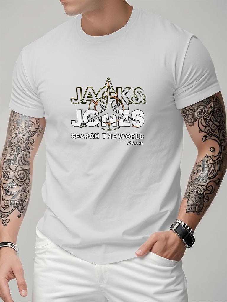 JACK JONES Print Herren T-Shirt Freizeitmode Kurzarm Baumwoll-Tees Hohe Qualität Luxusmarken T-Shirt Sommer Streetwear Y2k+