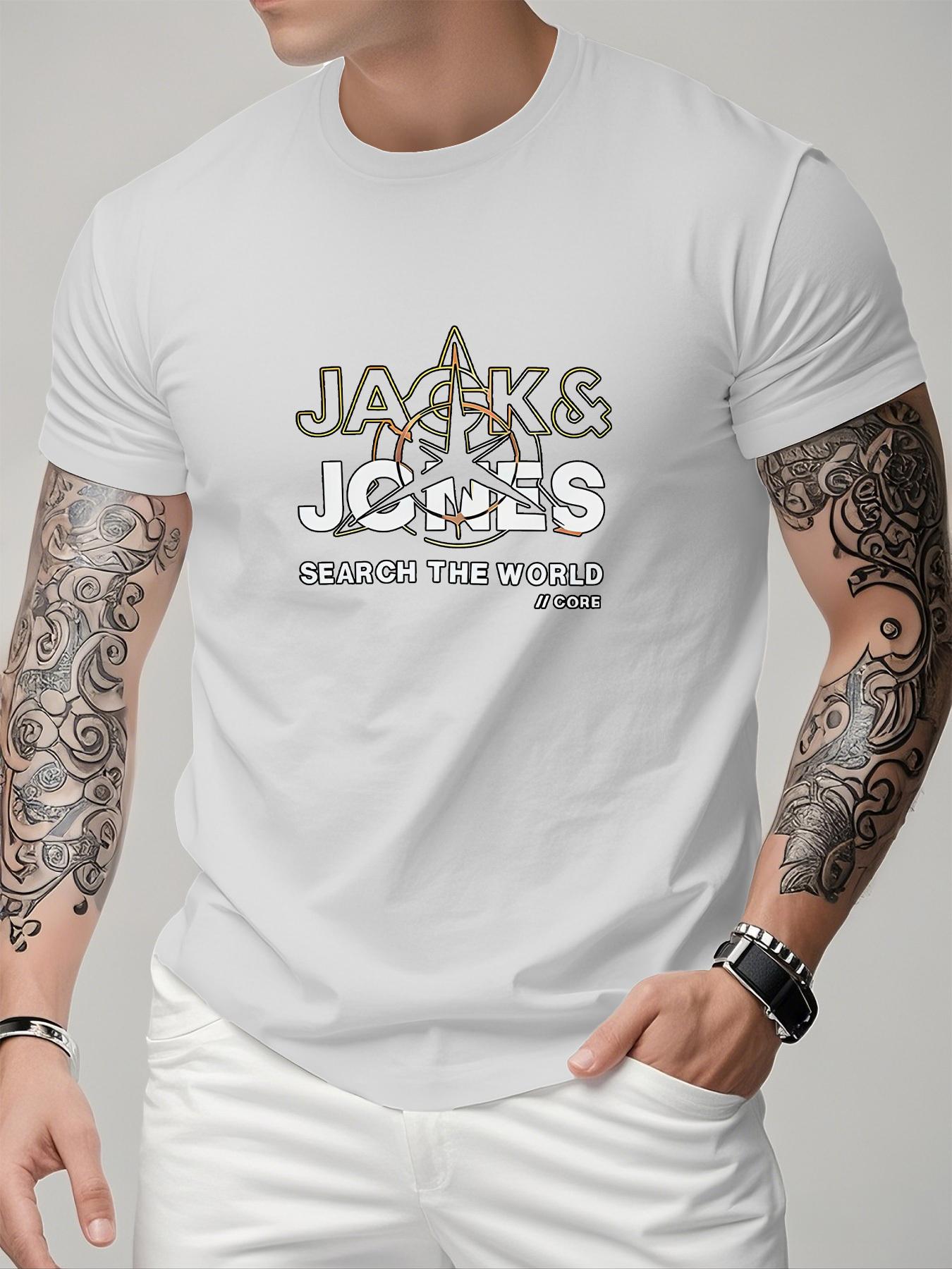 

JACK JONES Принт Мужская футболка Повседневная мода Короткий рукав Хлопковые футболки Высокое качество Роскошный бренд Футболка Летняя уличная одежда Y2k+ S